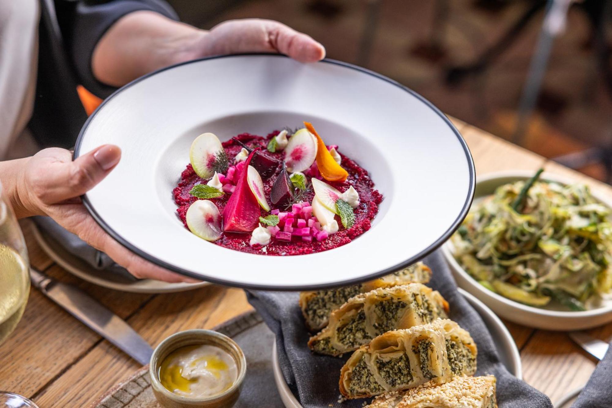 Ovolo The Valley Brisbane Bagian luar foto A plate of beetroot hummus